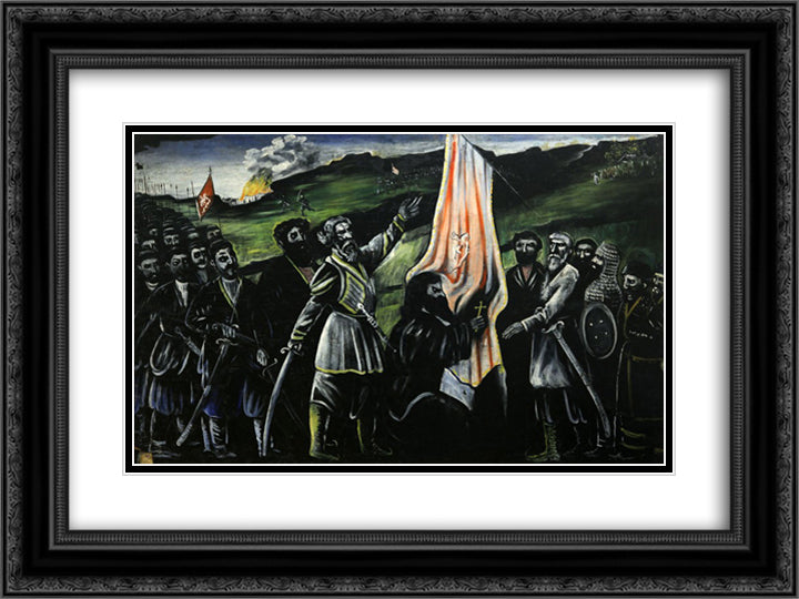 Giorgi Saakadze defending Georgia from enemies 24x18 Black Ornate Wood Framed Art Print Poster with Double Matting by Pirosmani, Niko