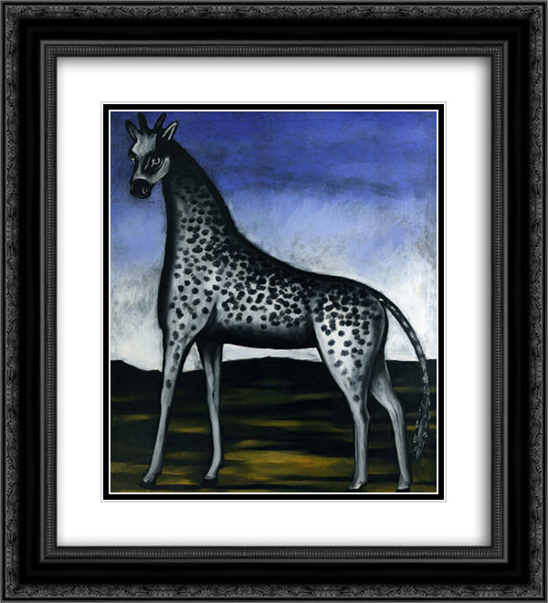 Giraffe 20x22 Black Ornate Wood Framed Art Print Poster with Double Matting by Pirosmani, Niko