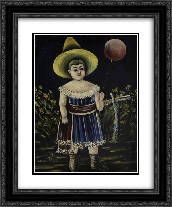 Girl with ball 20x24 Black Ornate Wood Framed Art Print Poster with Double Matting by Pirosmani, Niko