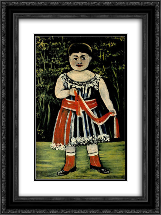 Little girl with a red bow 18x24 Black Ornate Wood Framed Art Print Poster with Double Matting by Pirosmani, Niko