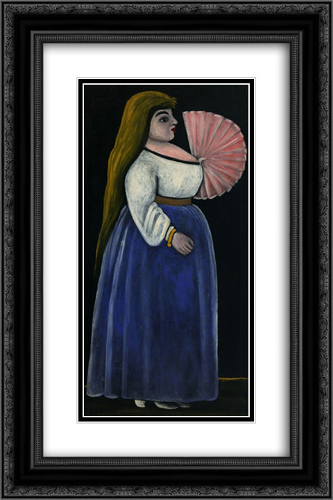 Ortachali Beauty with a Fan 16x24 Black Ornate Wood Framed Art Print Poster with Double Matting by Pirosmani, Niko