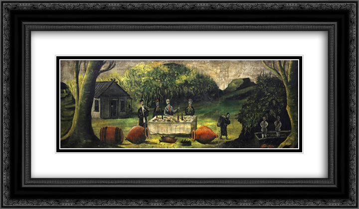Pipe 24x14 Black Ornate Wood Framed Art Print Poster with Double Matting by Pirosmani, Niko