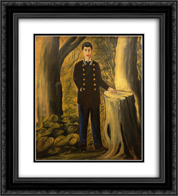 Portrait of Ilya Zdanevich 20x22 Black Ornate Wood Framed Art Print Poster with Double Matting by Pirosmani, Niko