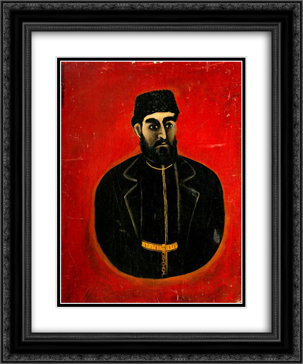 Portrait of wine-pub owner on a red background 20x24 Black Ornate Wood Framed Art Print Poster with Double Matting by Pirosmani, Niko