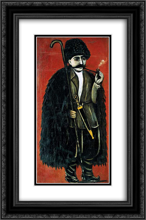 Shepherd in a felt cloak on a red background 16x24 Black Ornate Wood Framed Art Print Poster with Double Matting by Pirosmani, Niko