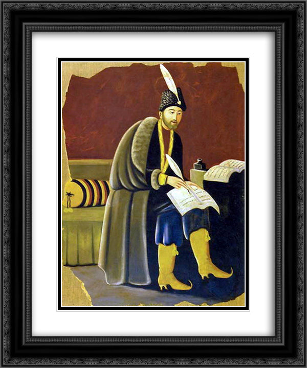 Shota Rustaveli 20x24 Black Ornate Wood Framed Art Print Poster with Double Matting by Pirosmani, Niko