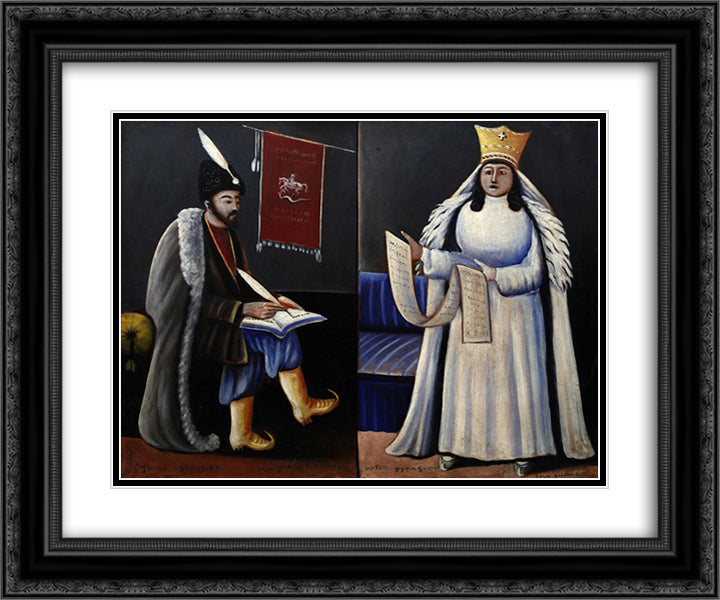 Shota Rustaveli and Queen Tamar 24x20 Black Ornate Wood Framed Art Print Poster with Double Matting by Pirosmani, Niko