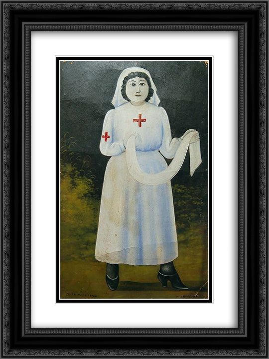Sister of mercy 18x24 Black Ornate Wood Framed Art Print Poster with Double Matting by Pirosmani, Niko