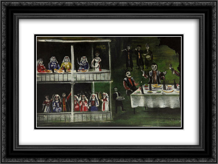 Spree near the two-story house (Extant part of a Picture) 24x18 Black Ornate Wood Framed Art Print Poster with Double Matting by Pirosmani, Niko