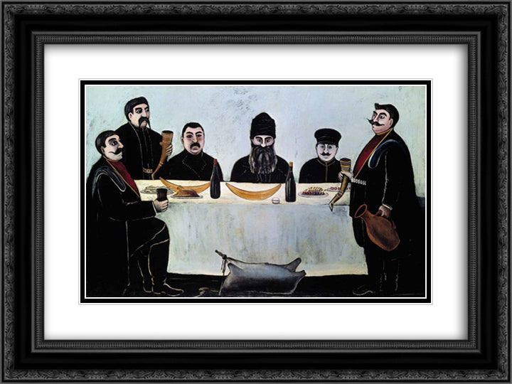 The feast 24x18 Black Ornate Wood Framed Art Print Poster with Double Matting by Pirosmani, Niko
