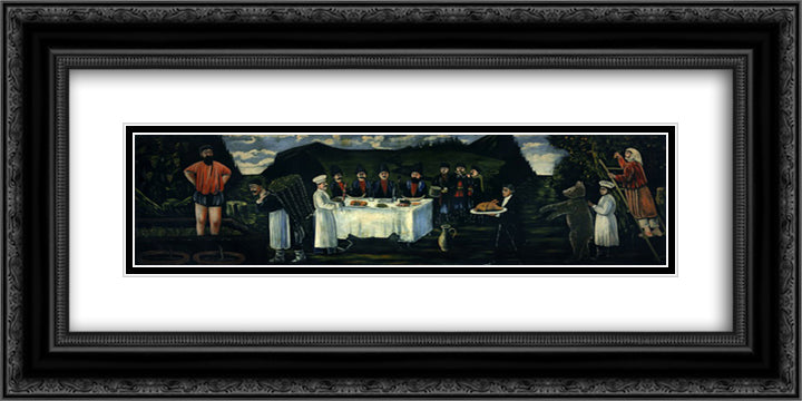 The feast in vintage 24x12 Black Ornate Wood Framed Art Print Poster with Double Matting by Pirosmani, Niko