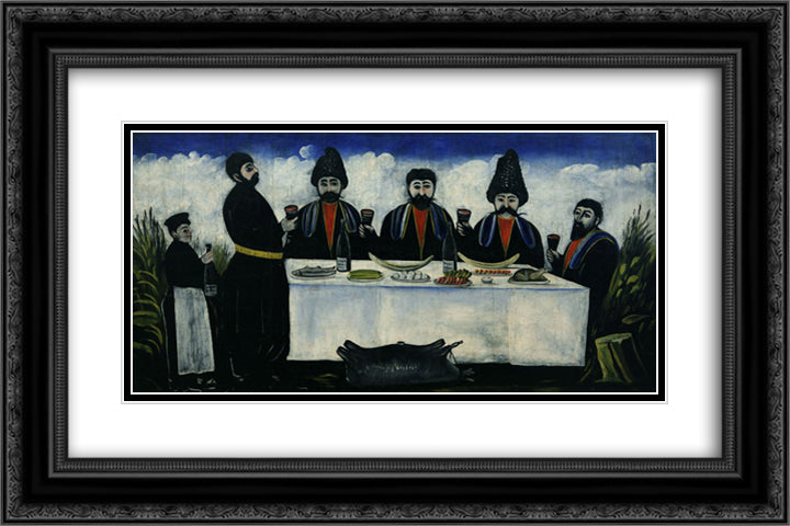 The feast of four citizens 24x16 Black Ornate Wood Framed Art Print Poster with Double Matting by Pirosmani, Niko