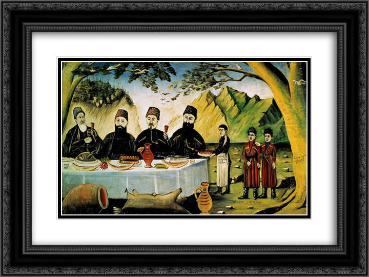 The feast of Gvimradze family 24x18 Black Ornate Wood Framed Art Print Poster with Double Matting by Pirosmani, Niko