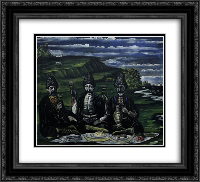 The feast of three Nobles in the valley 22x20 Black Ornate Wood Framed Art Print Poster with Double Matting by Pirosmani, Niko
