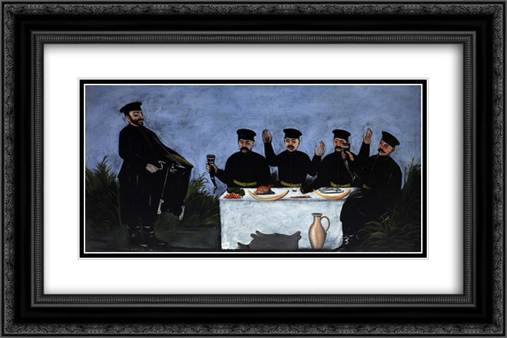 The feast with barrel organist Datiko Zemeli 24x16 Black Ornate Wood Framed Art Print Poster with Double Matting by Pirosmani, Niko