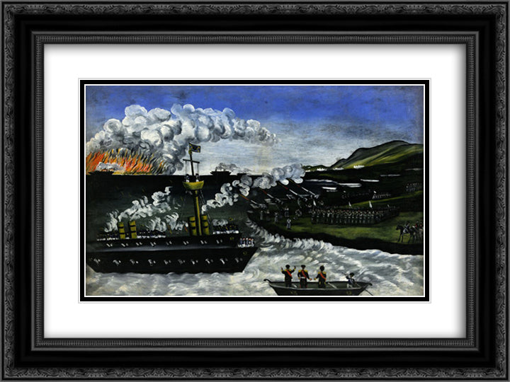 The Russian-Japanese War 24x18 Black Ornate Wood Framed Art Print Poster with Double Matting by Pirosmani, Niko