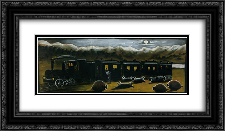 Train in Kakheti 24x14 Black Ornate Wood Framed Art Print Poster with Double Matting by Pirosmani, Niko