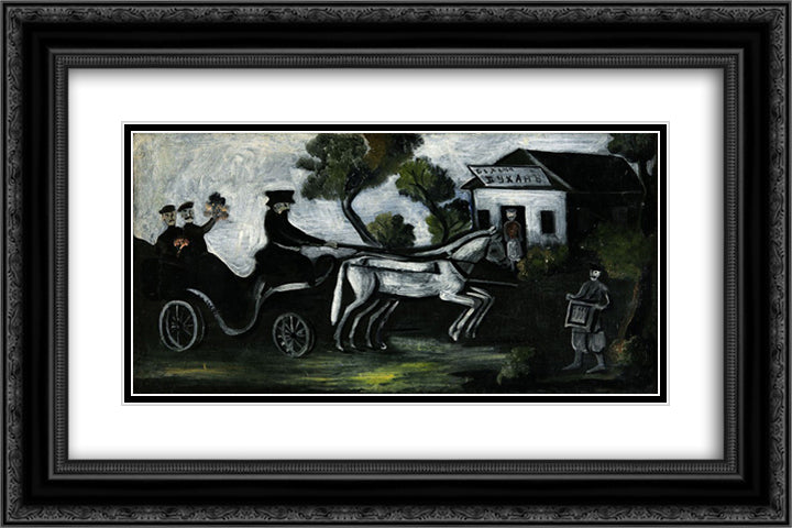 White tavern 24x16 Black Ornate Wood Framed Art Print Poster with Double Matting by Pirosmani, Niko