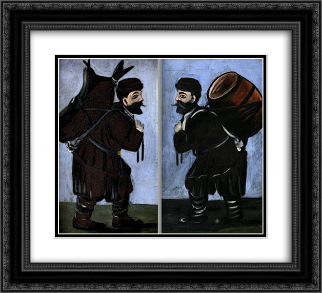 Workers with a barrel (diptych) 22x20 Black Ornate Wood Framed Art Print Poster with Double Matting by Pirosmani, Niko