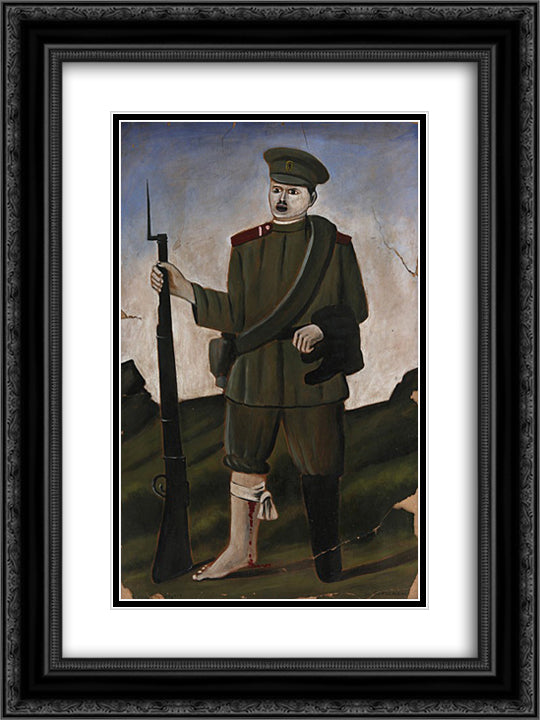 Wounded soldier (Part of diptych) 18x24 Black Ornate Wood Framed Art Print Poster with Double Matting by Pirosmani, Niko