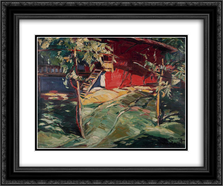 Red House - Karlovo 24x20 Black Ornate Wood Framed Art Print Poster with Double Matting by Tanev, Nikola