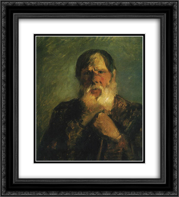 An Old Peasant 20x22 Black Ornate Wood Framed Art Print Poster with Double Matting by Ge, Nikolai