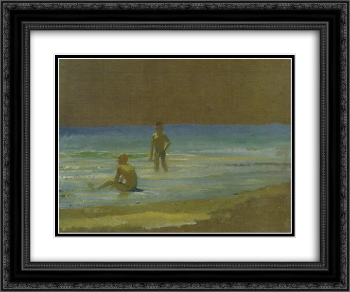 Boys at the beach. Study 24x20 Black Ornate Wood Framed Art Print Poster with Double Matting by Ge, Nikolai