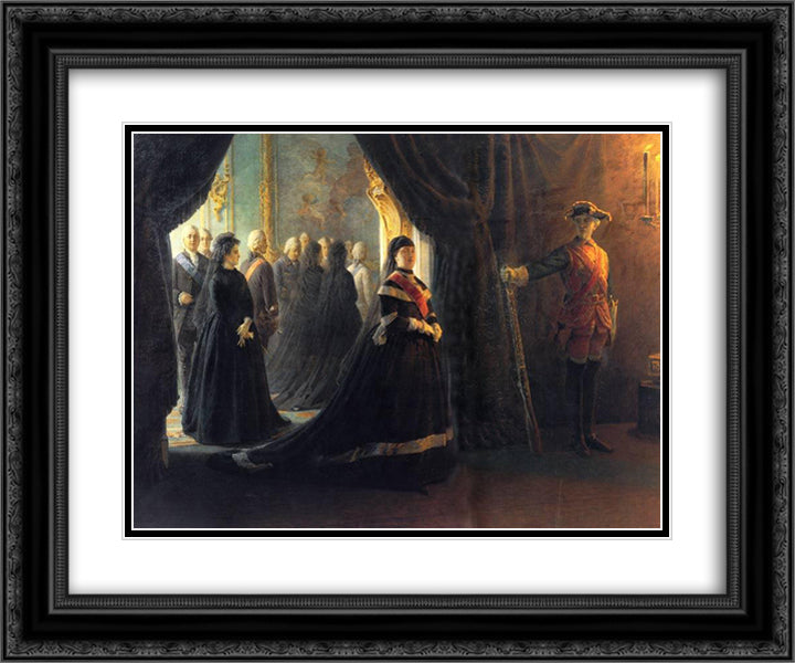 Catherine II (1729-96) at the Coffin of Empress Elizabeth (1709-61) 24x20 Black Ornate Wood Framed Art Print Poster with Double Matting by Ge, Nikolai