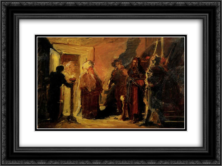 Christ in front of Annas 24x18 Black Ornate Wood Framed Art Print Poster with Double Matting by Ge, Nikolai