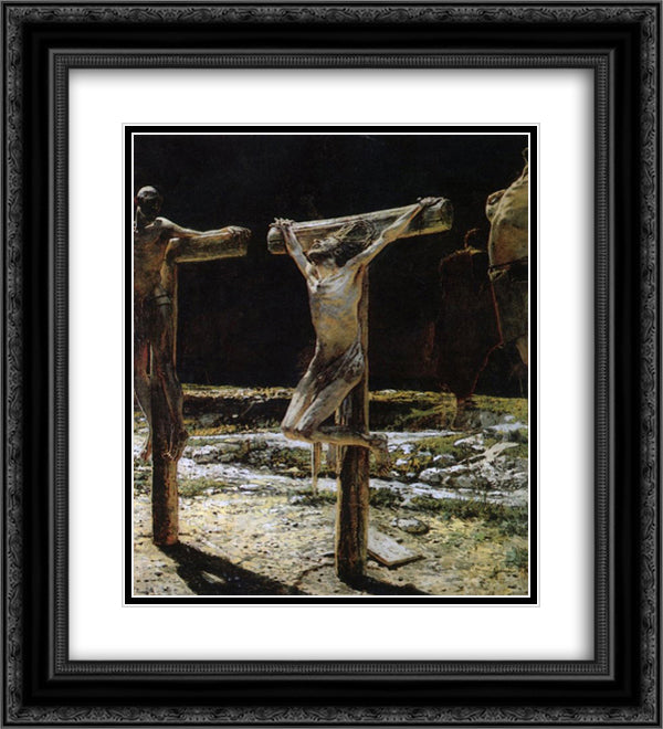 Crucifixion 20x22 Black Ornate Wood Framed Art Print Poster with Double Matting by Ge, Nikolai