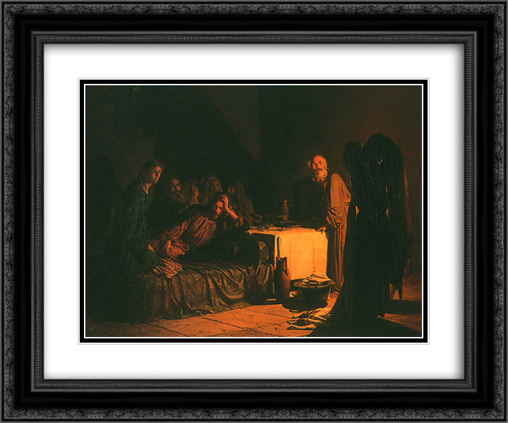 Last Supper 24x20 Black Ornate Wood Framed Art Print Poster with Double Matting by Ge, Nikolai