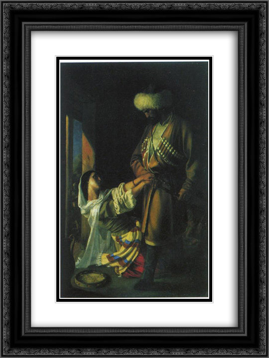 Leila and Khaji-Abrek 18x24 Black Ornate Wood Framed Art Print Poster with Double Matting by Ge, Nikolai