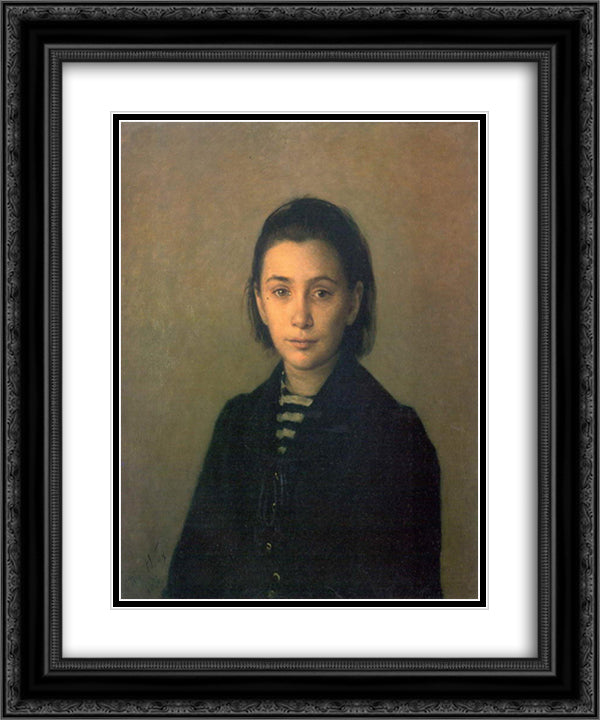 Portrait of Olga Kostycheva 20x24 Black Ornate Wood Framed Art Print Poster with Double Matting by Ge, Nikolai