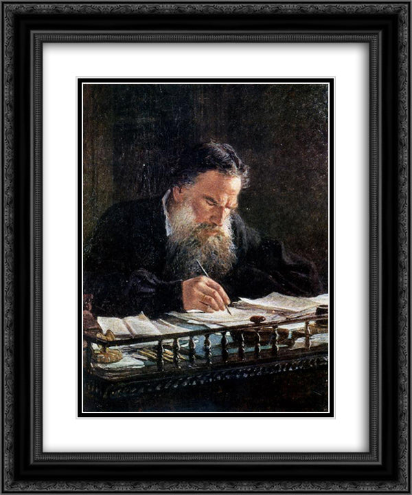 Portrait of Leo Tolstoy 20x24 Black Ornate Wood Framed Art Print Poster with Double Matting by Ge, Nikolai