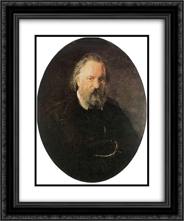 Portrait of the Author Alexander Herzen 20x24 Black Ornate Wood Framed Art Print Poster with Double Matting by Ge, Nikolai