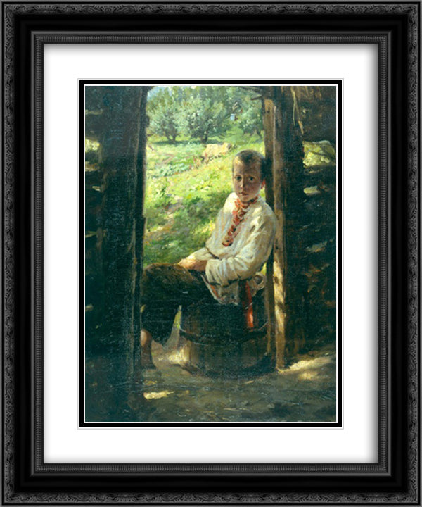Portrait of the Ukrainian boy 20x24 Black Ornate Wood Framed Art Print Poster with Double Matting by Ge, Nikolai