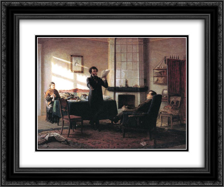 Pushkin in the village Mihaylovskoye 24x20 Black Ornate Wood Framed Art Print Poster with Double Matting by Ge, Nikolai