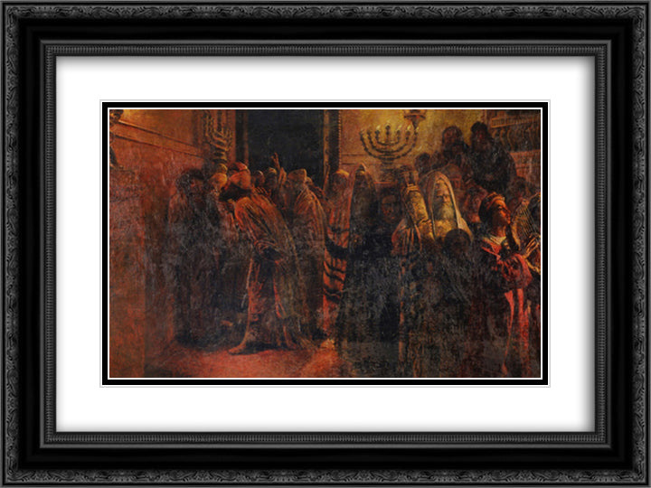 The Judgment of the Sanhedrin 24x18 Black Ornate Wood Framed Art Print Poster with Double Matting by Ge, Nikolai