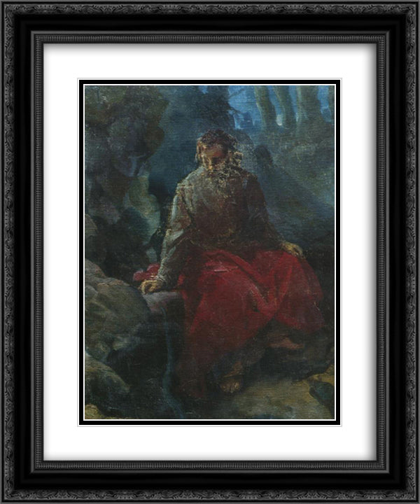 The Temptation of Christ 20x24 Black Ornate Wood Framed Art Print Poster with Double Matting by Ge, Nikolai