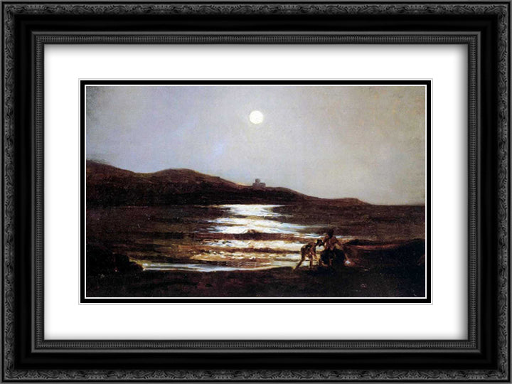 The view from Santo Terenzo at Lerici by night 24x18 Black Ornate Wood Framed Art Print Poster with Double Matting by Ge, Nikolai