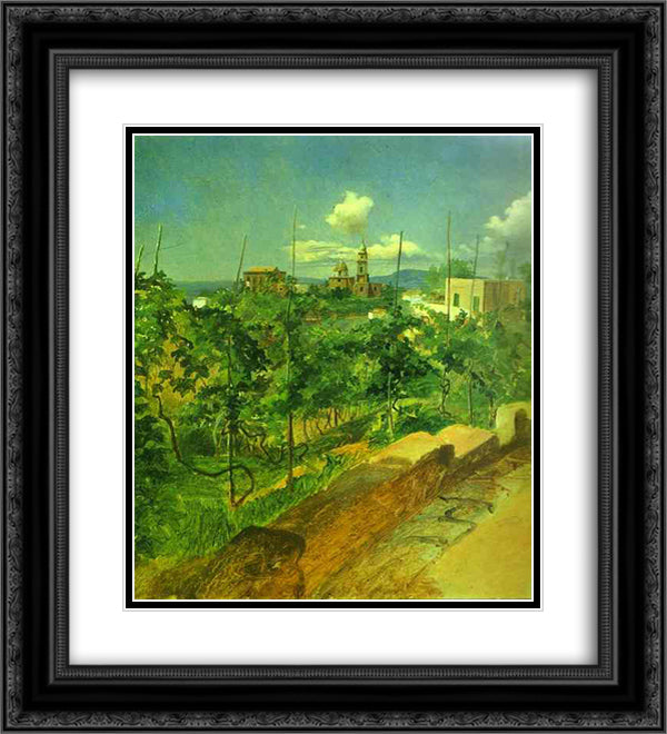 Vineyard at Vico 20x22 Black Ornate Wood Framed Art Print Poster with Double Matting by Ge, Nikolai