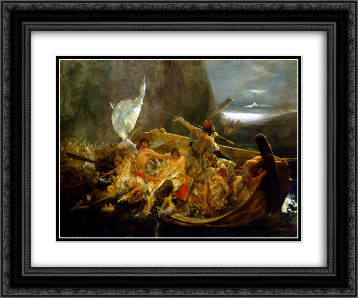 After the destruction of Psara 24x20 Black Ornate Wood Framed Art Print Poster with Double Matting by Gyzis, Nikolaos