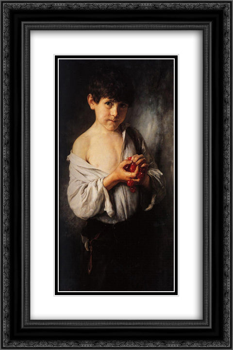 Boy with Cherries 16x24 Black Ornate Wood Framed Art Print Poster with Double Matting by Gyzis, Nikolaos