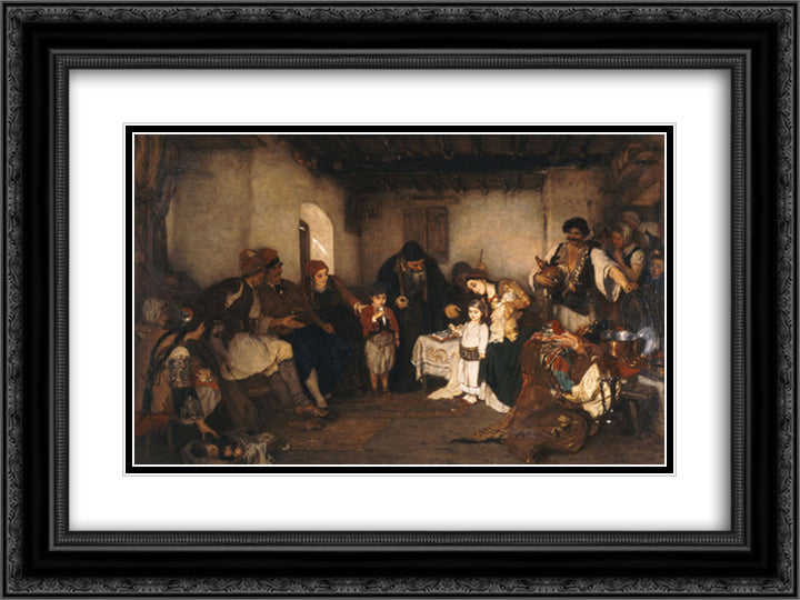 Children engagement 24x18 Black Ornate Wood Framed Art Print Poster with Double Matting by Gyzis, Nikolaos