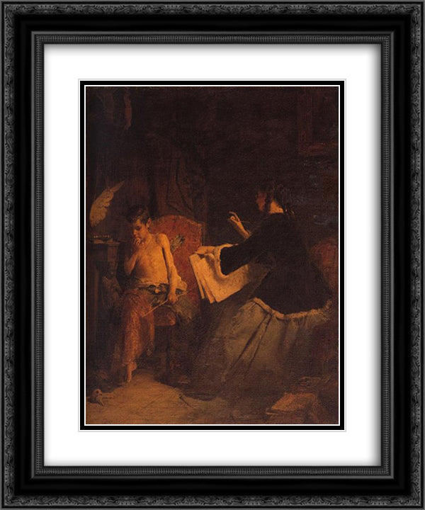 Eros and the painter 20x24 Black Ornate Wood Framed Art Print Poster with Double Matting by Gyzis, Nikolaos