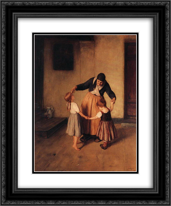 Grandma and Children 20x24 Black Ornate Wood Framed Art Print Poster with Double Matting by Gyzis, Nikolaos