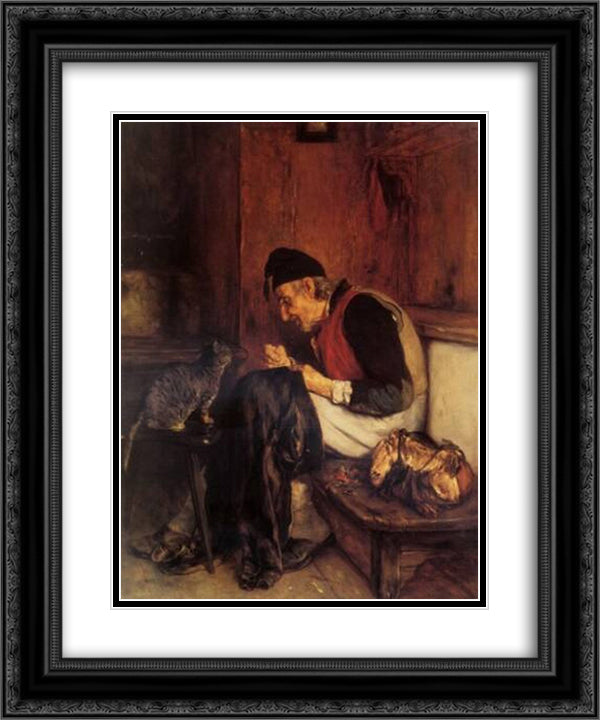 Old Man that sew 20x24 Black Ornate Wood Framed Art Print Poster with Double Matting by Gyzis, Nikolaos