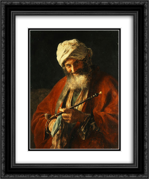 Oriental Man with a Pipe 20x24 Black Ornate Wood Framed Art Print Poster with Double Matting by Gyzis, Nikolaos