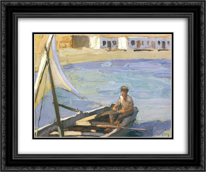 Boat with Sail (Panormos, Tinos) 24x20 Black Ornate Wood Framed Art Print Poster with Double Matting by Lytras, Nikolaos