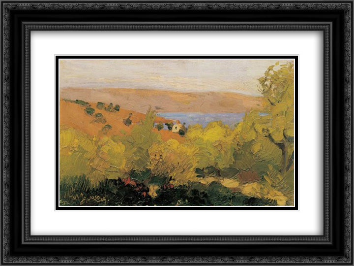 Landscape, Sounion 24x18 Black Ornate Wood Framed Art Print Poster with Double Matting by Lytras, Nikolaos